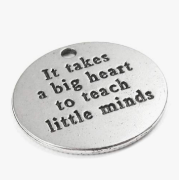 Silver Teacher Charm Thank You Gift Inspirational Words Pendant Big Heart Teach - Picture 2 of 6